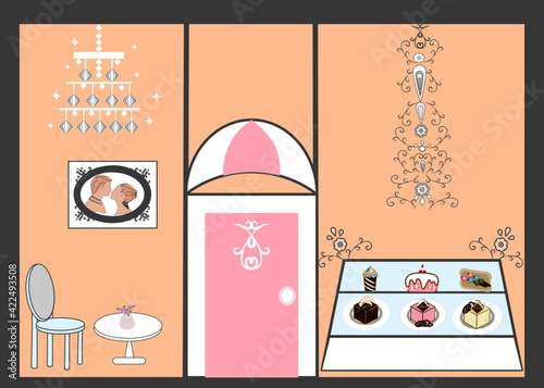 Cafe bakery shop decorating by loft style  cafe there are cake dessert and drink for cafe cartoon icon background and texture interior design concept