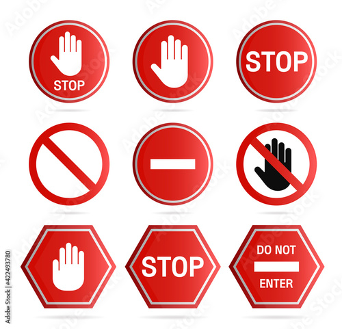 Stop sign icon,Set of the restricted and dangerous vector signs.Illustration of traffic road and stop symbol.
