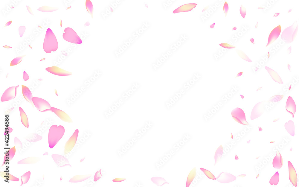Purple Cherry Petal Vector White Background. Pastel Floral Flower Petal Pattern. Sakura Petal Japan Template. Air Apple Petal Poster.