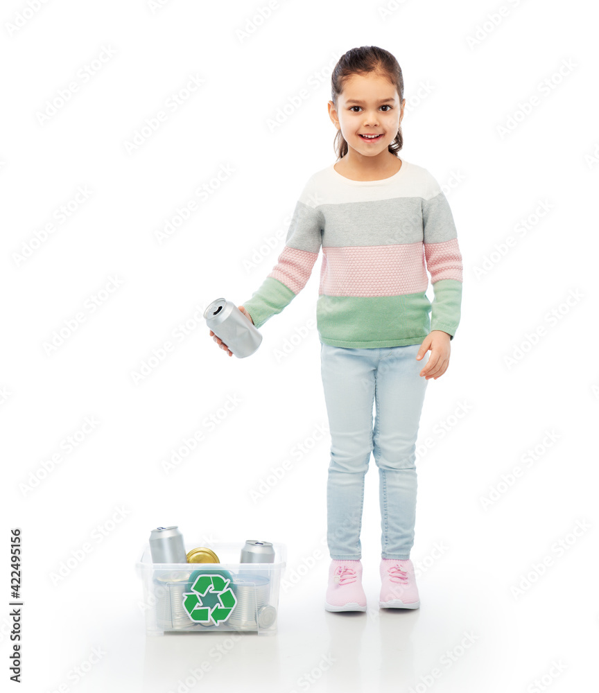 smiling girl sorting metallic waste smiling girl sorting metallic waste