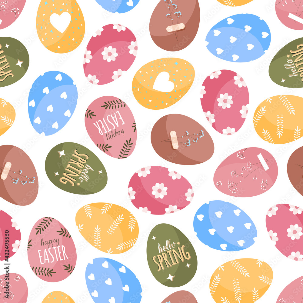 Easter eggs pattern in cartoon flat style on a white background. Vector stock illustration