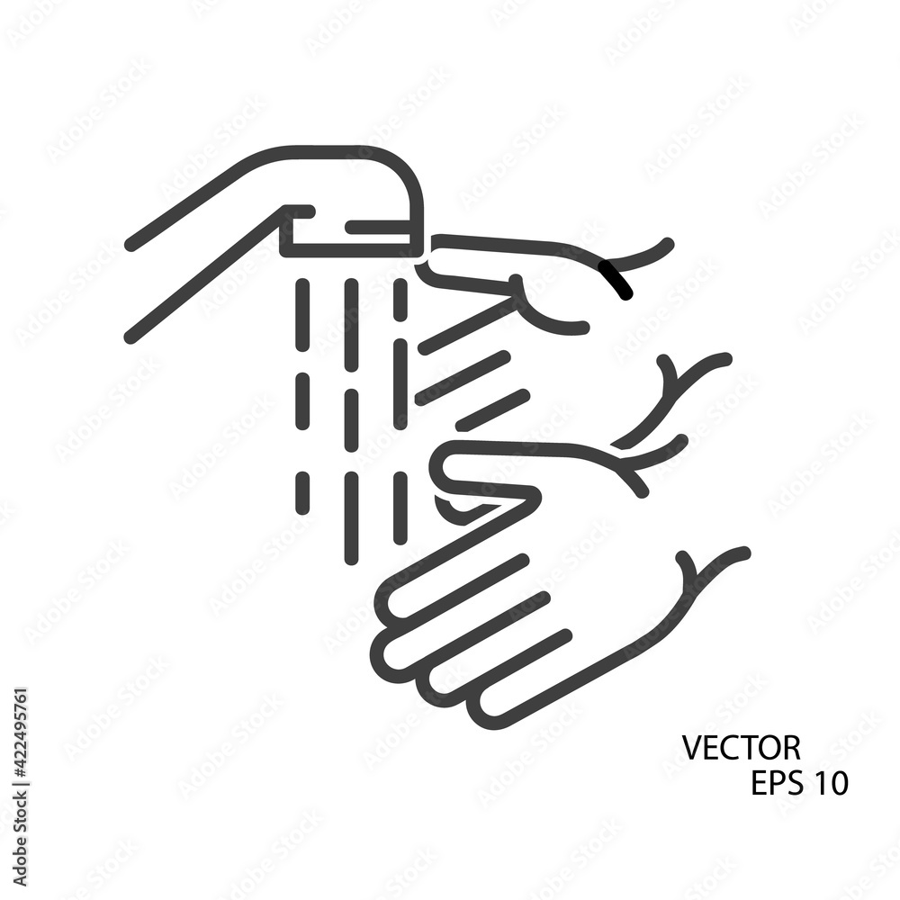 Hands washing flat icon. Pictogram for web. Line stroke. Isolated on white background. Vector eps10. Clear hands. Hands washing flat icon. Pictogram for web. Line stroke. Isolated on white background. Vector eps10. Clear hands.