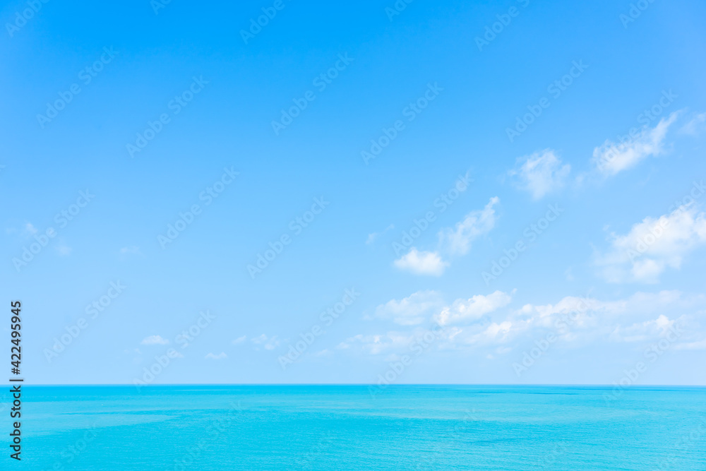 Beautiful high view tropical sea ocean with white cloud blue sky