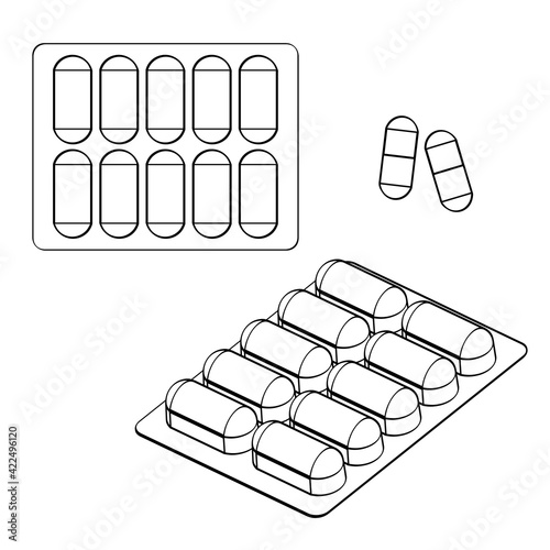 Medical pills set, vector illustration.