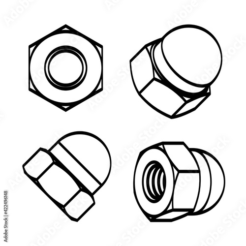 Set nuts with domed cup. Vector illustration