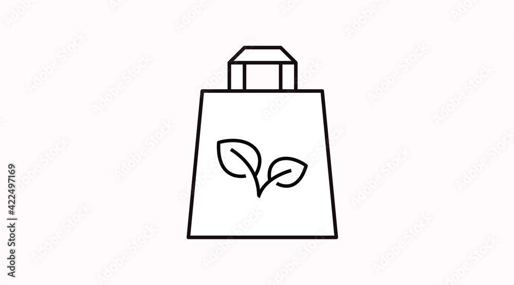 Vector Isolated Black and White Take Away Bag with a Vegan Icon or Sign Vector Isolated Black and White Take Away Bag with a Vegan Icon or Sign