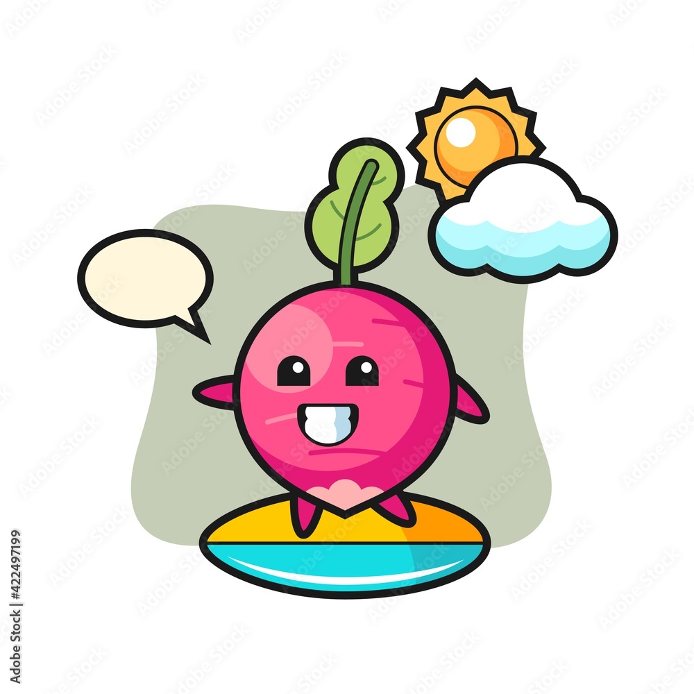 Illustration of radish cartoon do surfing on the beach Illustration of radish cartoon do surfing on the beach