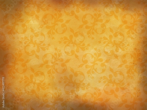 Jugendstil viktorianisch floral Ornament auf Hintergrund gelb gold Textil Wand antik altes Papier Vorlage Layout Design Template Geschenk zeitlos schön alt barock edel rokoko elegant background photo