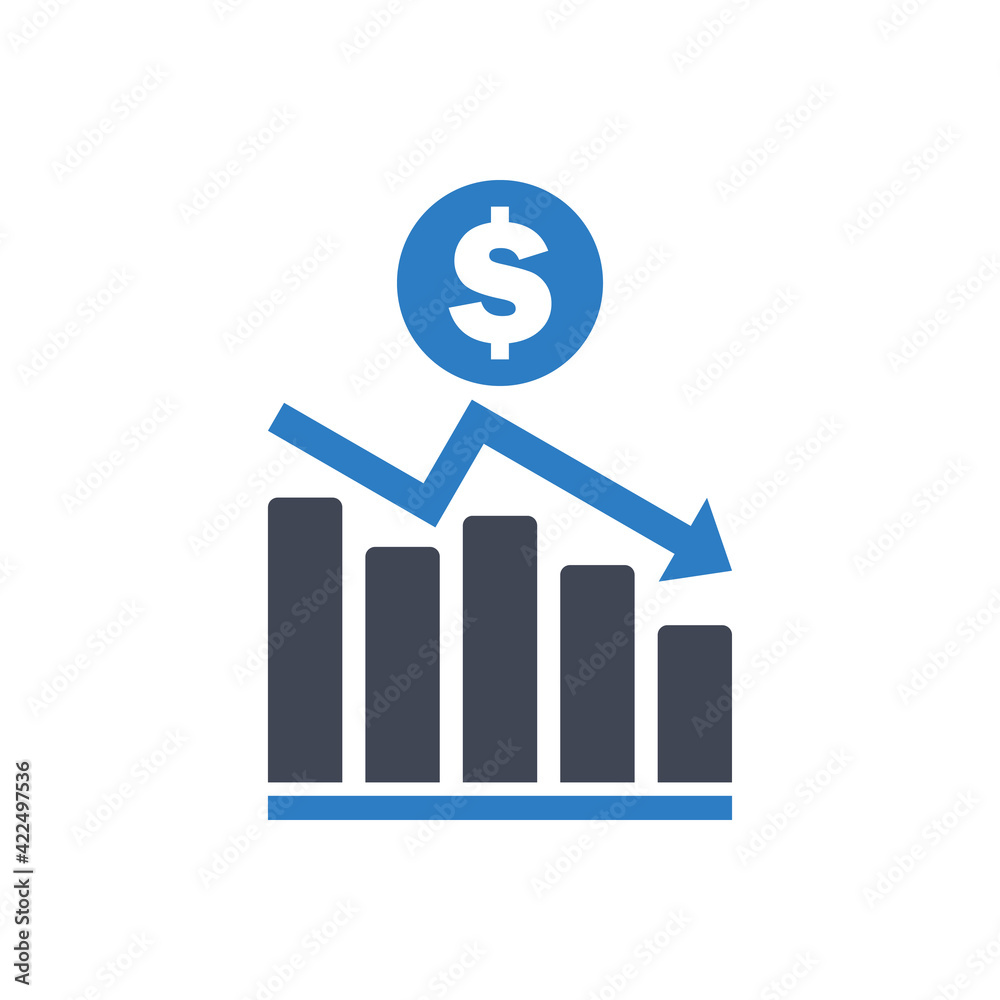 Dollar currency decrease chart icon Dollar currency decrease chart icon