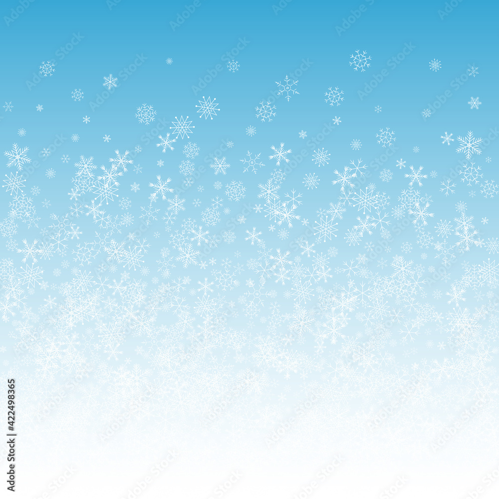 White Snow Vector Blue Background. Sky Snowflake