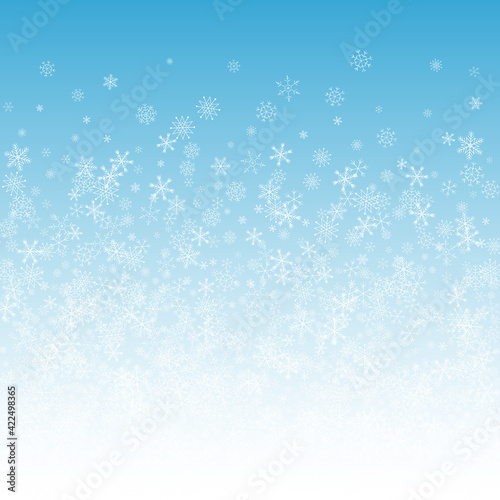 White Snow Vector Blue Background. Sky Snowflake