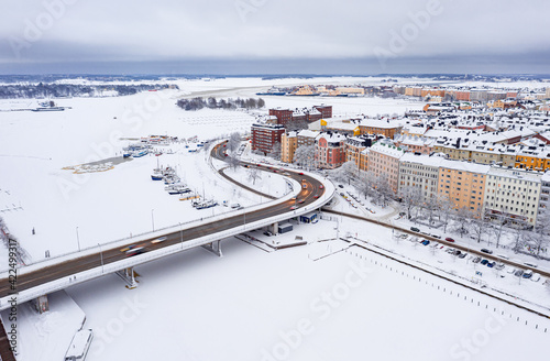Obraz na płótnie Aerial view of Kruununhaka central neighborhood of Helsinki. An amazing winter cityscape. w salonie