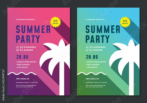 Summer beach party flyer or poster template modern typography style