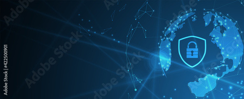 internet digital security technology concept for business background. Lock on circuit board