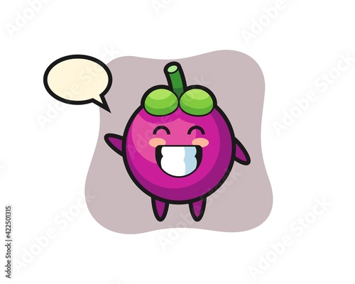 mangosteen cartoon character doing wave hand gesture