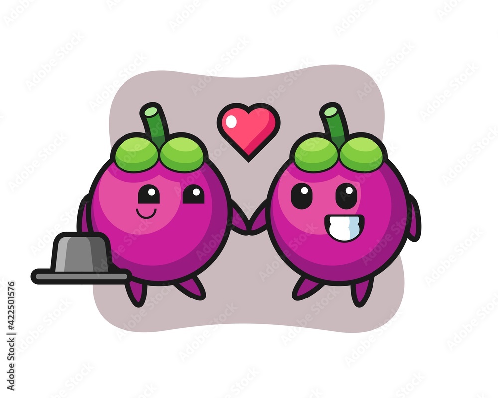 Obraz premium mangosteen cartoon character couple with fall in love gesture