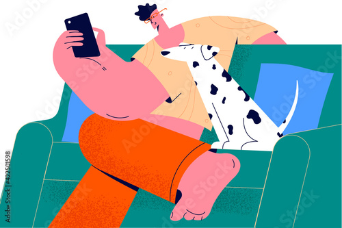 Spending time at home with pet concept