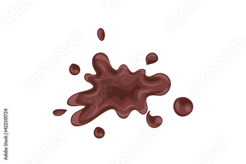 Liquid chocolate splash isolated on white background. Close up hot chocolate dark choco texture vector illustration. Decoration for cafe, menu, print. Easy to edit hand drawn cute cartoon design.