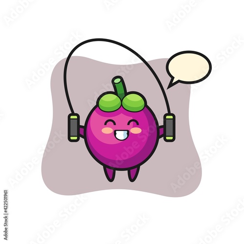 mangosteen character cartoon with skipping rope 