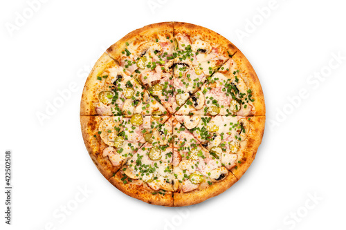 big tasty pizza on a white background