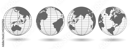 Set of globe 3D geopolitical extruded isolated on white background with shadow