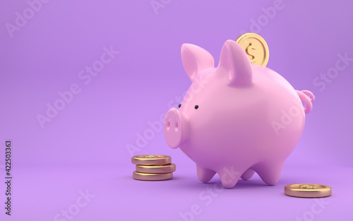 Fototapeta Piggy bank with dollar coin