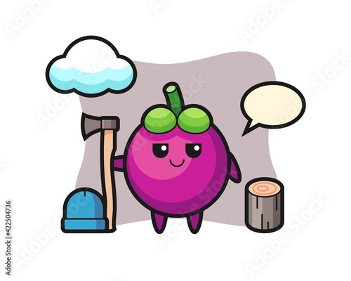 Character cartoon of mangosteen as a woodcutter