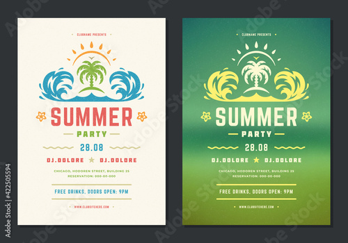 Summer party poster or flyer retro design template.