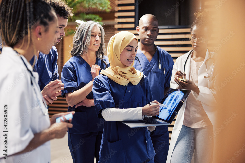 Obraz premium Doctors looking at an x-ray on a laptop