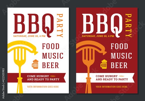 Barbecue party invitation flyer or poster design vector template