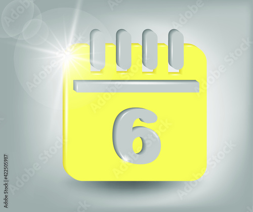 Calendar icon - date number 6. Calendar symbol for your web site design, logo, app, UI. 3d vector illustration in yellow - gray colors.