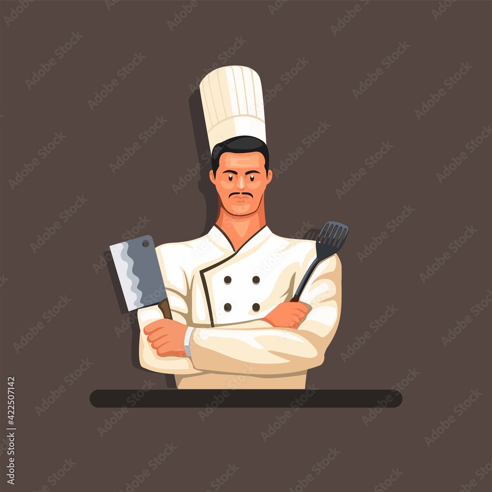 Chef, ready to cooking figure character mascot concept in cartoon illustration vector