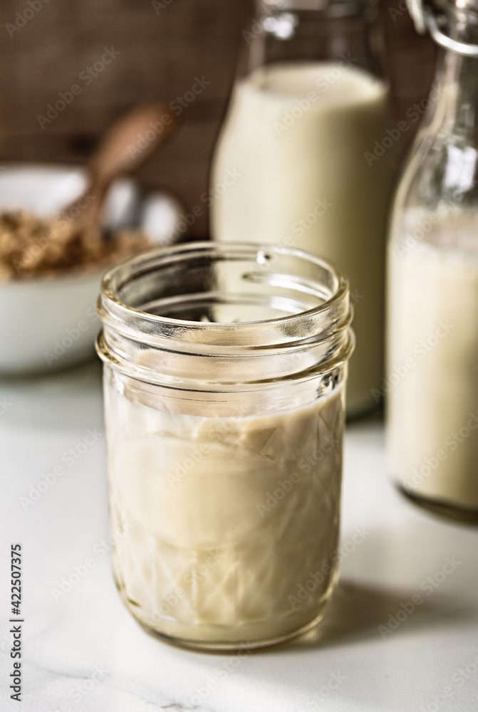 Homemade Soy milk in mason jar and bottles Homemade Soy milk in mason jar and bottles