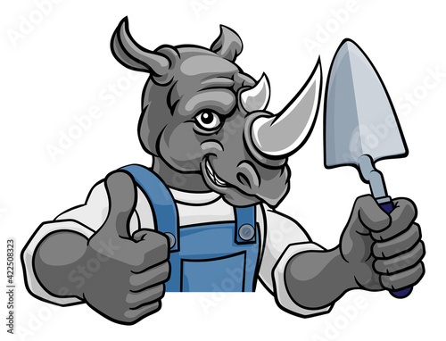 Rhino Bricklayer Builder Holding Trowel Tool