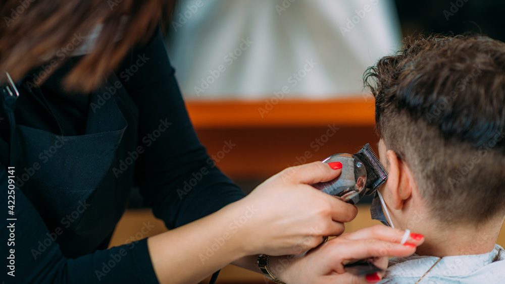 Child with a Protective Mask, Haircutting in Hairdresser Salon