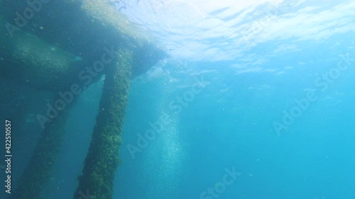 Wallpaper Mural Sunlight beams shining from above through the deep crystal clear blue ocean causing beautiful water lighting reflections with the movement of the pattern of water at the surface. underwater scenery Torontodigital.ca