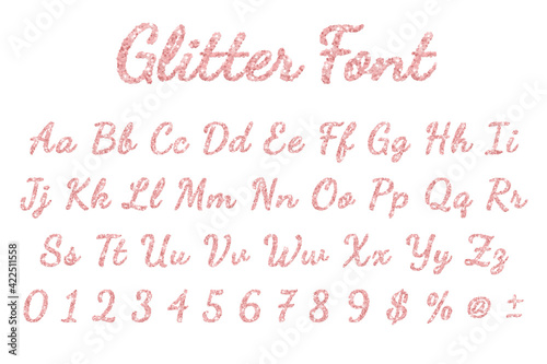Rose gold glitter font in white background. Vector