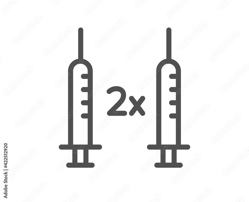 Coronavirus 2x vaccine line icon. Corona syringe sign. Vector Coronavirus 2x vaccine line icon. Corona syringe sign. Vector