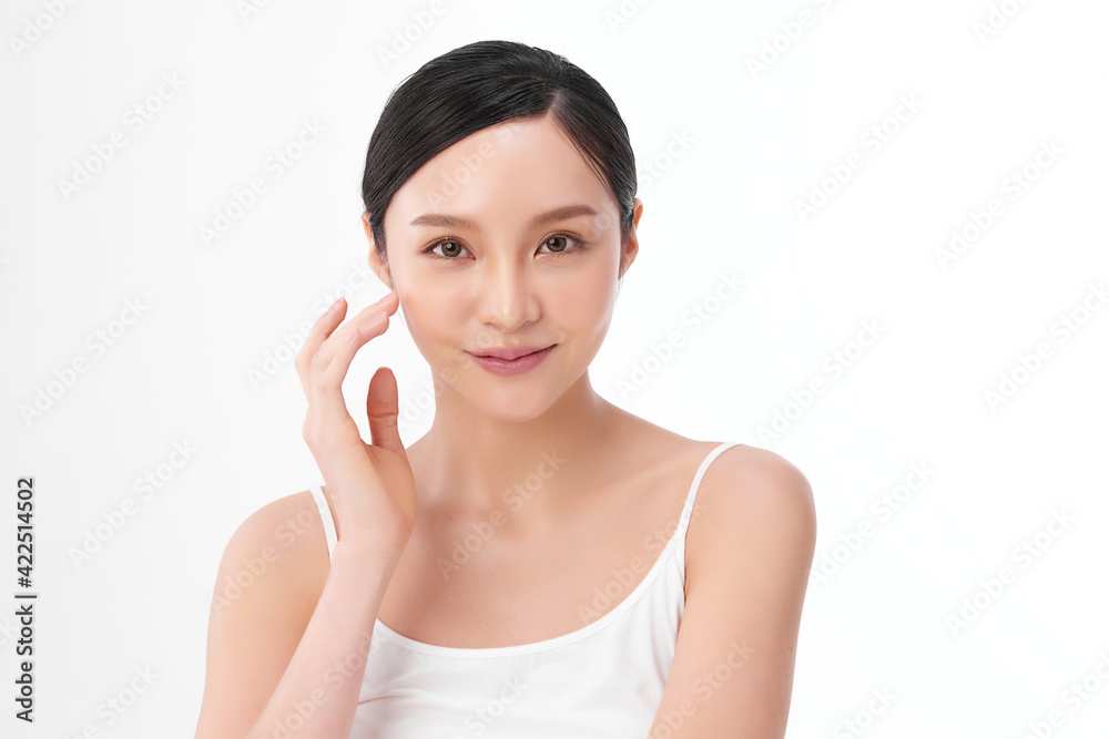 Beautiful young asian woman with clean fresh skin on white background, Face care, Facial treatment, Cosmetology, beauty and spa, Asian women portrait Beautiful young asian woman with clean fresh skin on white background, Face care, Facial treatment, Cosmetology, beauty and spa, Asian women portrait