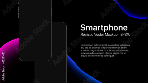 Smartphones presentation slide with liquid bubbles. Two phones mockup. Vector illustration