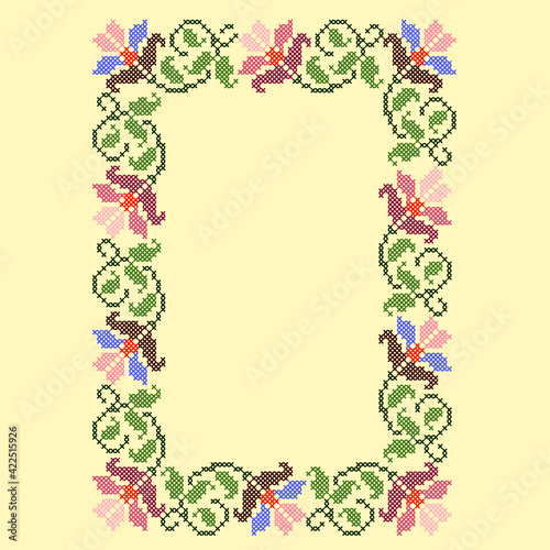 cross stitch frame with flowers
