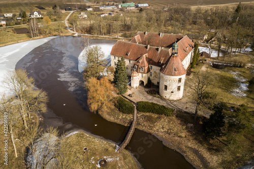 Aerial view of Jaunpils medieval castle, Latvia photo