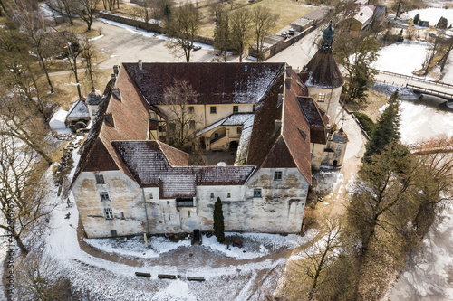 Aerial view of Jaunpils medieval castle, Latvia photo