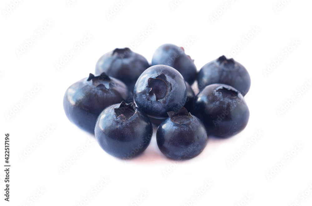 Blueberries isolation. Ripe blueberries with copy space for text. Heap of blueberry isolated on white. Bilberries on a white background. Blueberries on a white background.