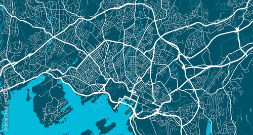 Detailed map of Oslo city, linear print map. Cityscape panorama.