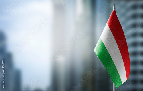 A small flag of Bulgaria on the background of a blurred background фототапет