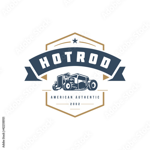 Hot rod car logo template vector design element vintage style