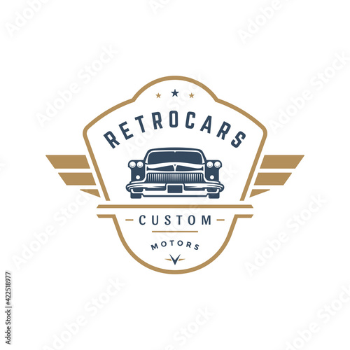 Hot rod car logo template vector design element vintage style