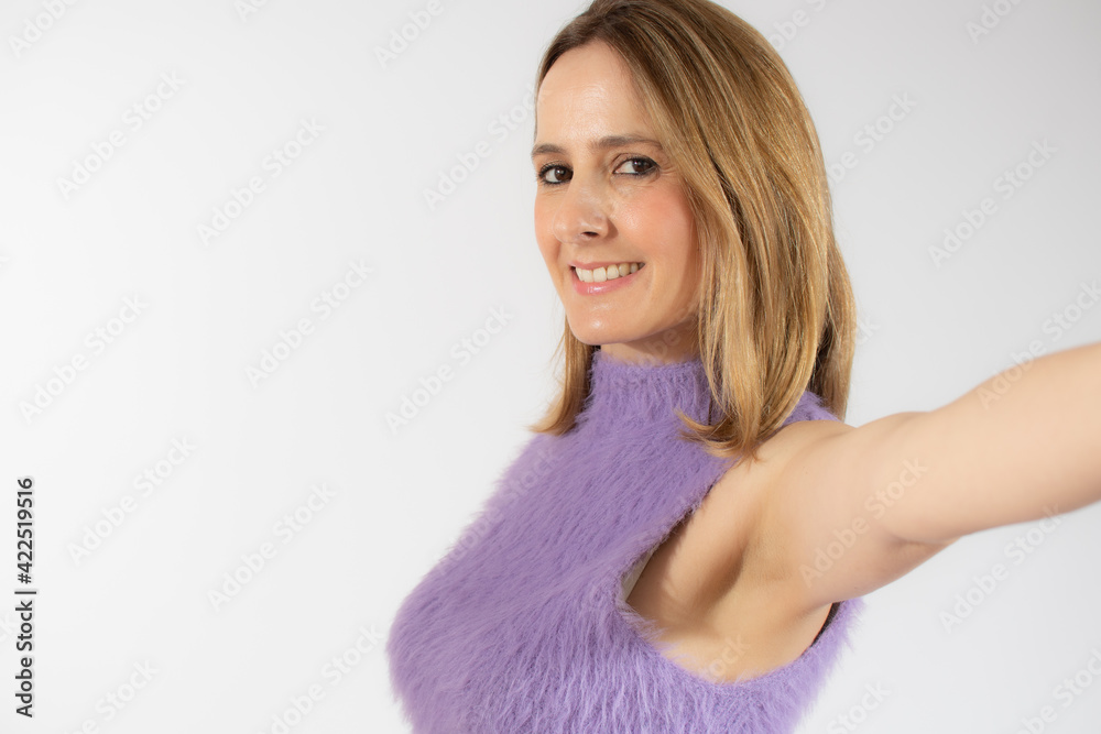 Close up portrait of happy young woman in casual clothes isolated over white background. Close up portrait of happy young woman in casual clothes isolated over white background.