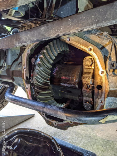 changing heavy duty oil on a pick up truck differential photo